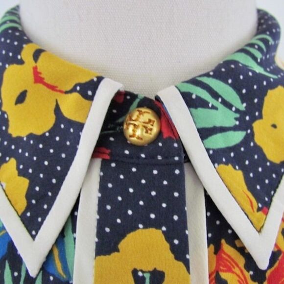 Tory Burch Floral & Polka Dot Silk Blouse Shirt Size 2 - Picture 7 of 16
